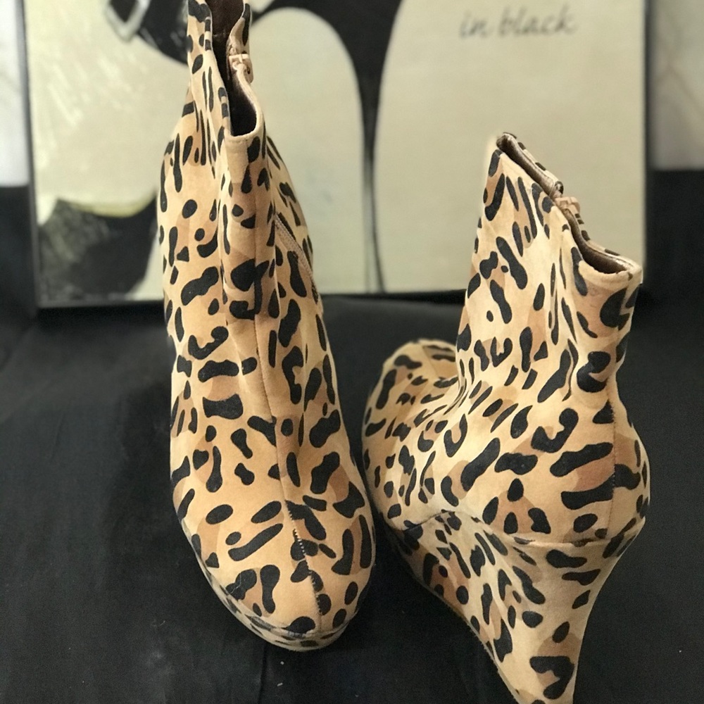 Cheetah Print Wedge Booties - Picture 1 of 2